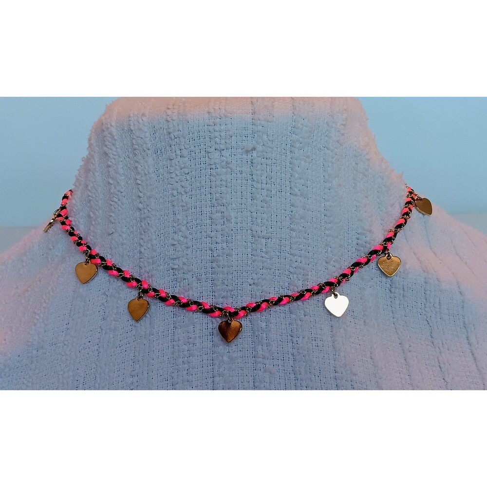 Park Lane NIB Braided Pink & Blue Cord Heart Dangles Necklace 16-19 in